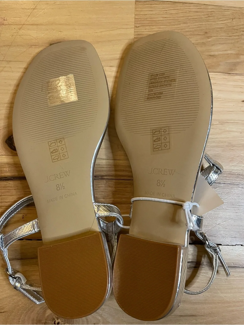 J. Crew Silver Metallic T-Strap Flat Sandals